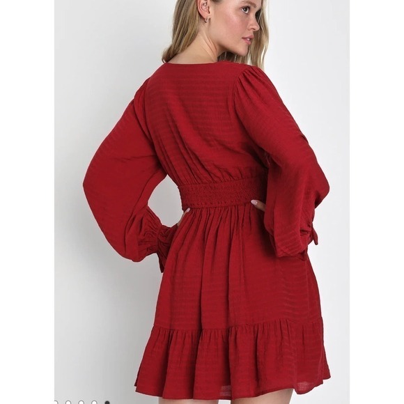 NWT Lulus Pretty Charming Wine Red Striped Red Ling Sleeve Mini Dress XS - Picture 5 of 8